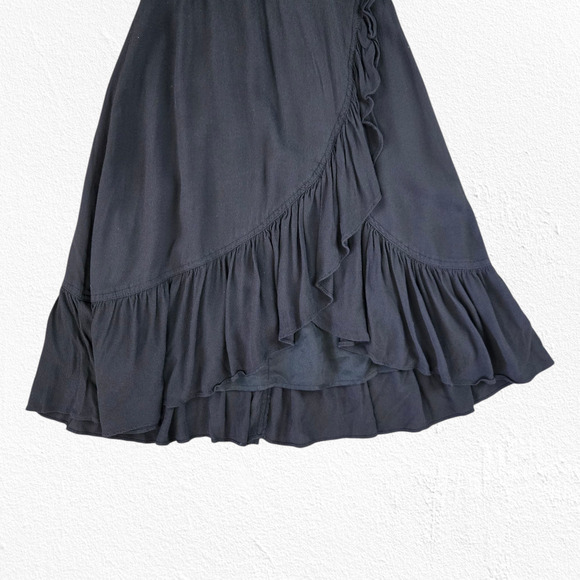 J.Crew Black Crepe Ruffle Hem V Neck Knee Length Flounce Wrap Dress Size 0 - Picture 4 of 9